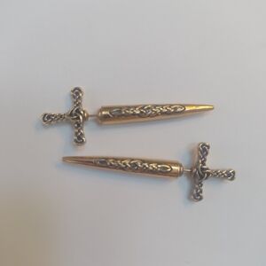 Dagger Earrings Gold Sword Front-back Pierced Earrings Antique Finish